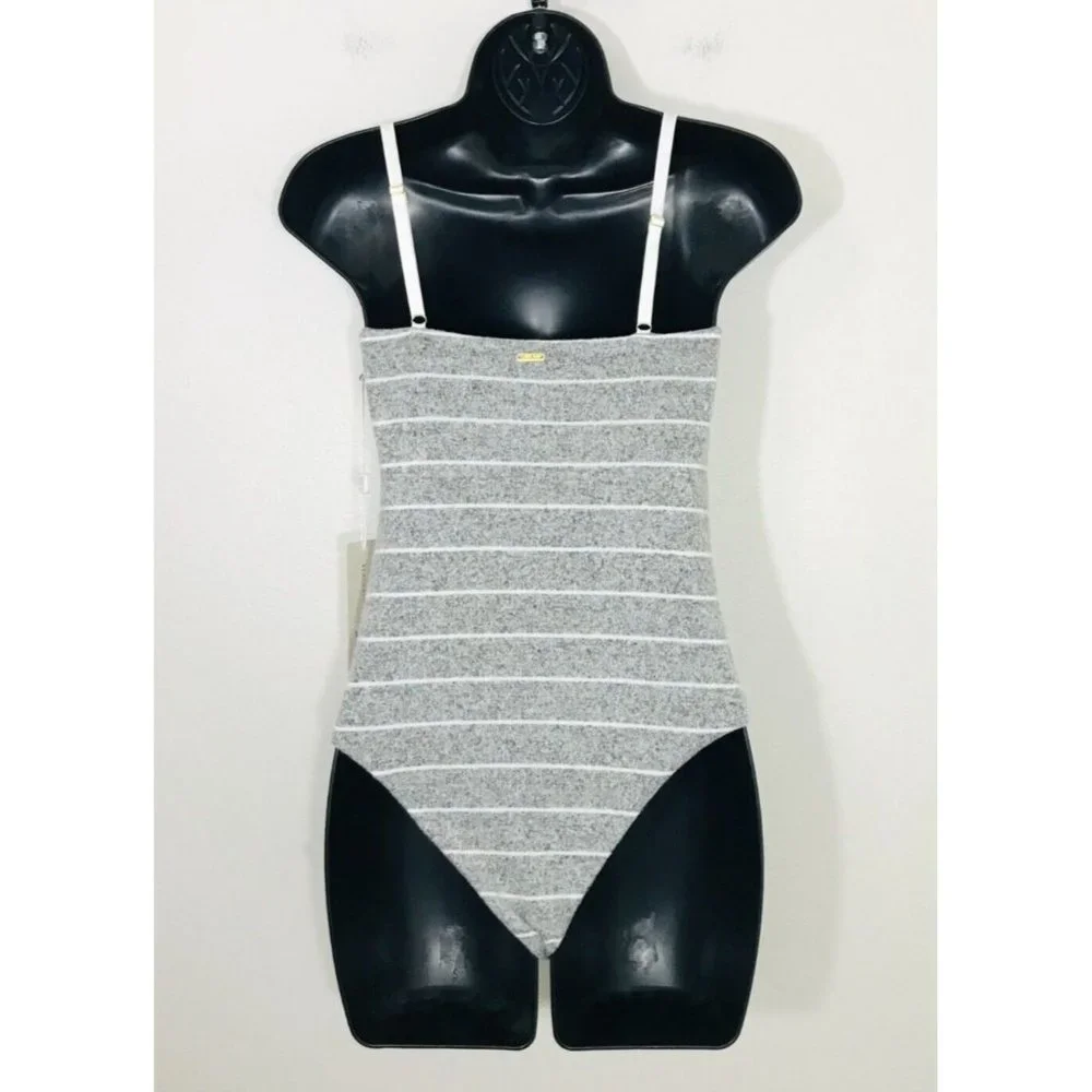 BEACH BUNNY Swimwear Peyton Bodysuit Grey Cheeky Bow Keyhole, S NWT - Picture 5 of 12